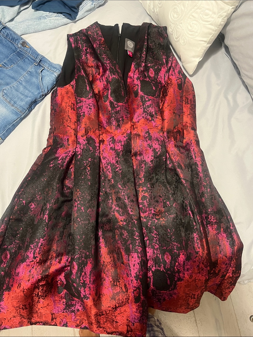 Vince Camuto Black, Pink & Red Textured Fit-and-Flare Dress